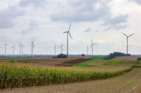 Wind Power Plant Farm with Lot of Turbines in the Agricultural ...