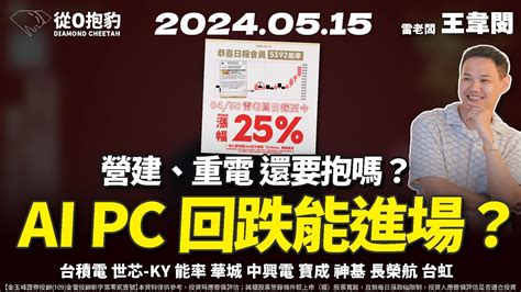 【台股新高！ai、電子要進場嗎？世芯 Ky回漲能追嗎？營建 重電休息要不要先出？】202405015 雷老闆《從0抱豹》ep130｜台積電 世芯 Ky 能率 華城 中興電 寶成 神基 長榮航