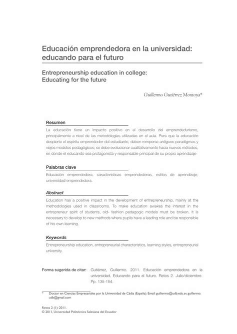 PDF Educación emprendedora en la universidad educando para el