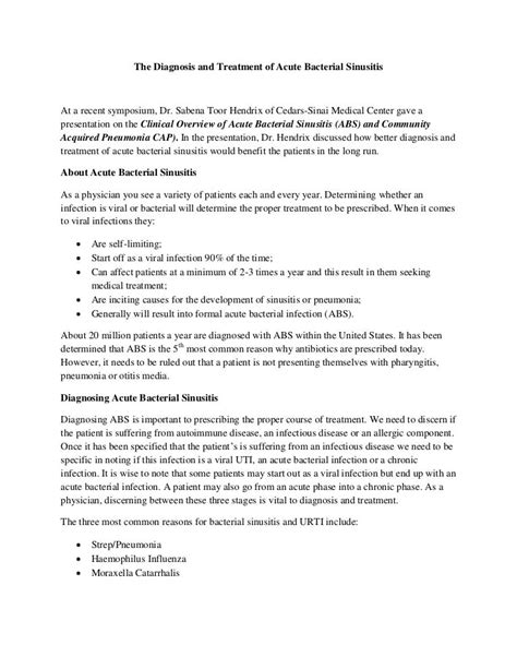 The diagnosis and treatment of acute bacterial sinusitis