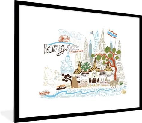 Fotolijst Incl Poster Kleurrijke Tekening Van Bangkok Met Een