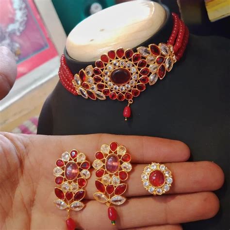 Polish Brass Red Royal Rajwadi Chokers Set Box At Set In Jaipur