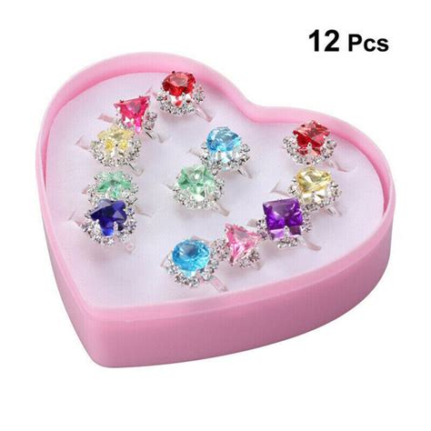 Costume Jewellery Girl Child Adjustable Kids Ring Set 12X Crystal Rings ...