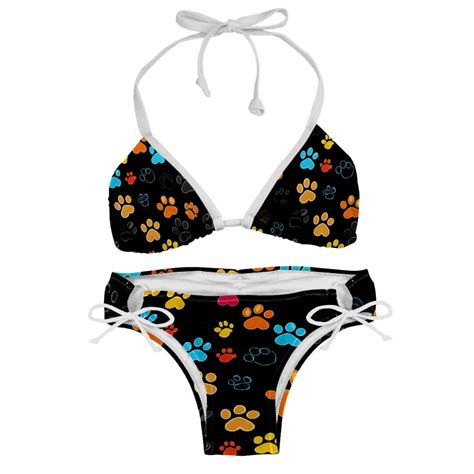 Sexy Women S String Bikini Set Cute Colors Paw Print Two Piece Triangle