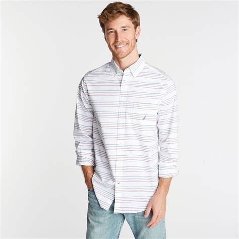 Classic Fit Stretch Poplin Shirt In Horizontal Stripe Poplin Shirt