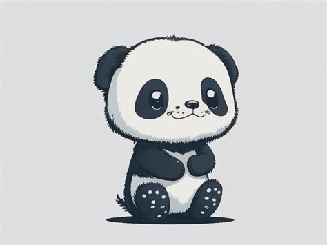 Lindo Caricatura Peque O Panda Sentado Aislado Blanco Plano De