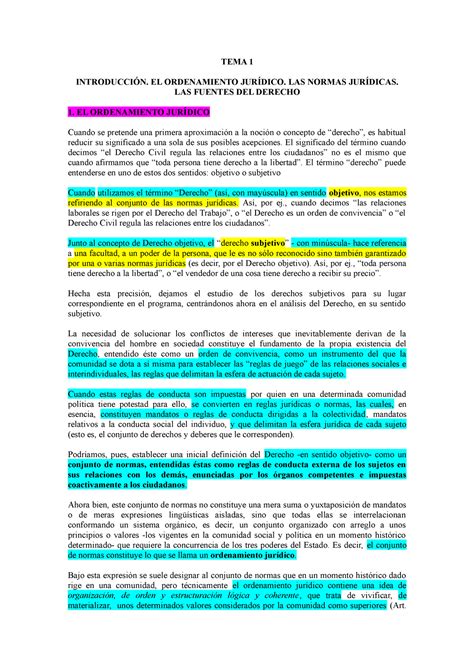 Tema Derecho Civil Introducci N El Ordenamiento Jur Dico Las