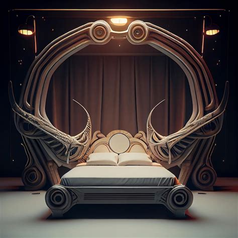 Premium AI Image | A bed with a bed frame that has a dragon head design.