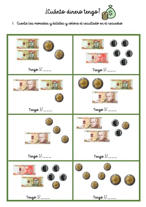 Monedas y billetes del perú worksheet Los numeros en espanol Decenas