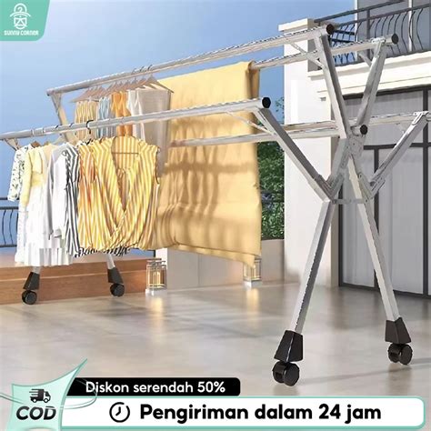 Jual Jemuran Baju Jemuran Pakaian Lipat 5 Tiang Stainless Steel Kokoh