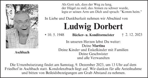 Ludwig Dorbert Traueranzeige Trauer Infranken De