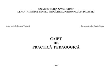 Caiet Practica Modul Psihopedagogic Universitatea Spiru Haret