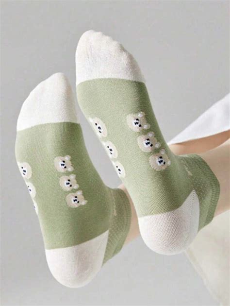 10 Pares Aleatórios De Meias De Malha Femininas Urso Verde E Meias De