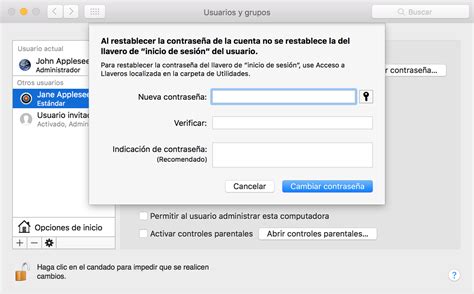 Cambiar o restablecer la contraseña de una cuenta de usuario de macOS