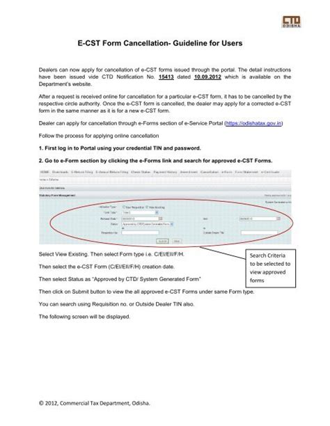 User Guideline For Cancellation Of Cst Forms Commercial Tax