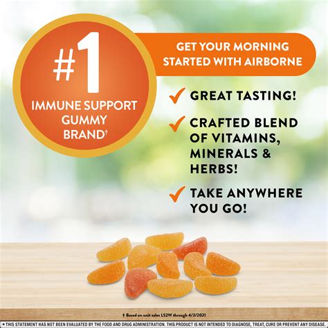 Airborne Assorted Fruit Flavored Gummies 63 Count 750mg Of Vitamin C And Minerals And Herbs