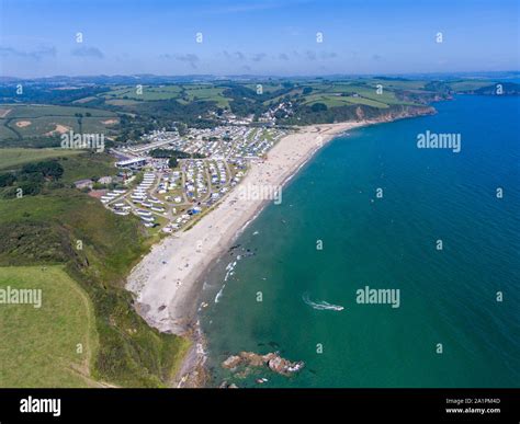 Aerial View Of Pentewan Sands Beach In Cornwall Stock Photo Alamy