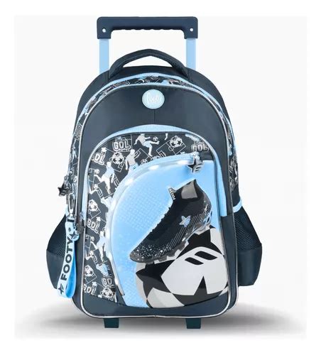 Mochila Footy Con Carro Botin Con Luz F Legitima Color Azul