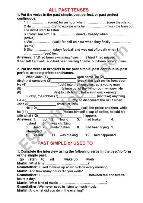 Past Tenses Exercise Esl Worksheet By Juvefenka