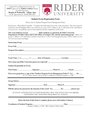 Fillable Online Rider Studenteventregistrationform Doc Rider Fax