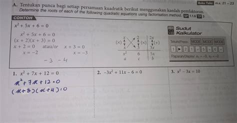 Solved Buku Teks M S 21 23 A Tentukan Punca Bagi Setiap Persamaan