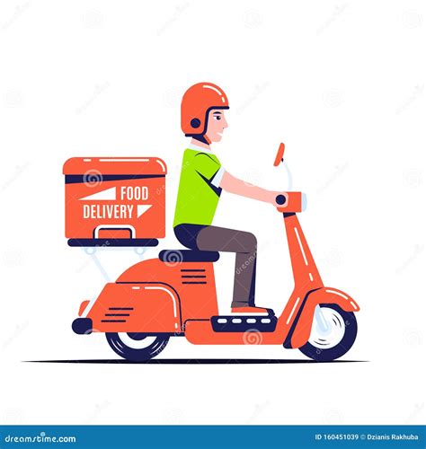 Delivery Guy On Scooter Flat Style Illustration Stock Vector