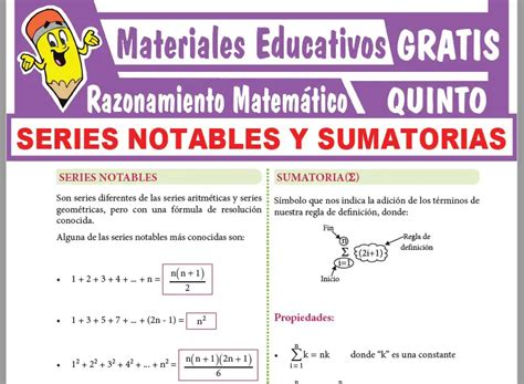 Series Notables Y Sumatorias Para Quinto Grado De Secundaria