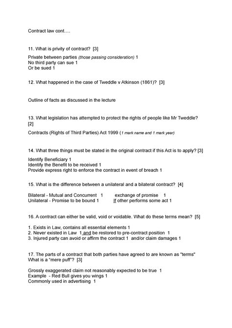 Sample Practice Exam Questions And Answers Contract Law Cont