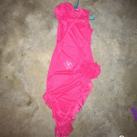 Hot Pink High Neck Mesh Form Fitting Maxi Dress With Depop