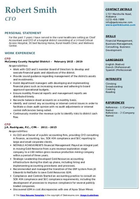 Cfo Resume Samples Qwikresume