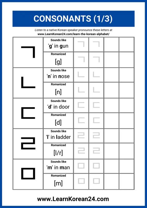 Free Korean Alphabet Worksheets (PDF) - LearnKorean24