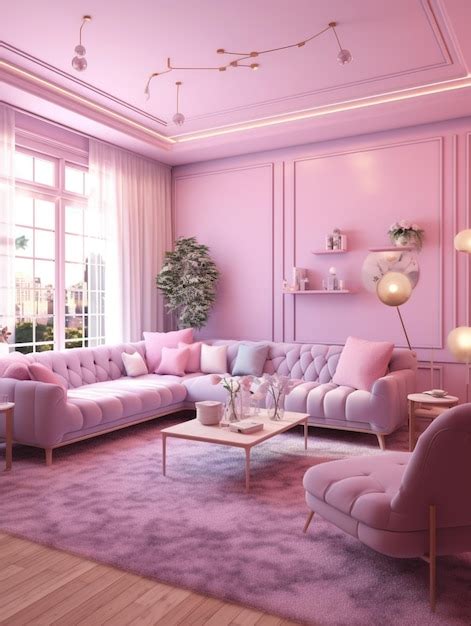 Premium Ai Image A Brightly Lit Living Room With Pink Walls And A