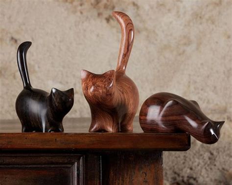 Hand Carved Wood Cat Sculptures By Perry Lancaster Hauspanther