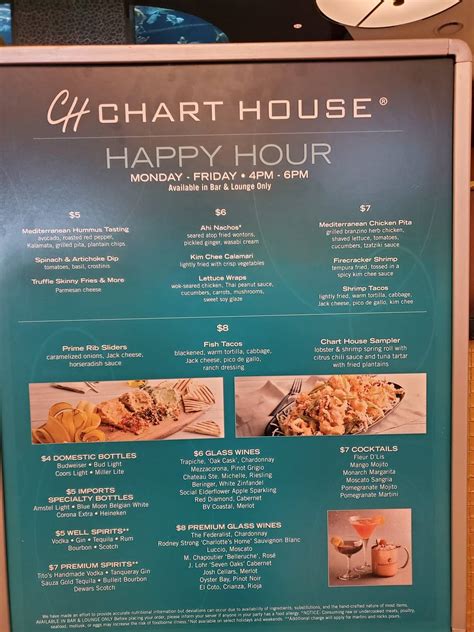 Menu at Chart House steakhouse, Las Vegas