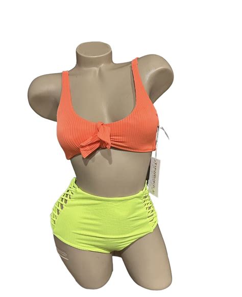 Tinibikini Tini Bikini Neon Orange Yellow 2pc Small Top NEW NWT