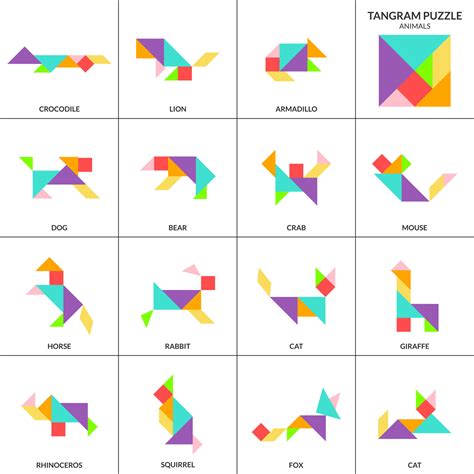 Tangram puzzle game for kids. Vector colorful collection with various ...