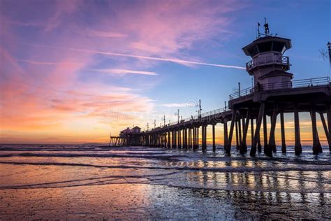 Huntington Beach Pier At Sunset Stock Photo Image Of Ocean Sunlight