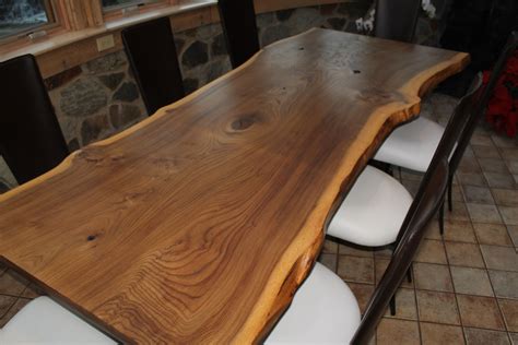 Hand Crafted Live Edge English Elm Slab Dining Table By Fredric Blum Design