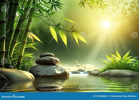 Relaxing Spa With Bamboo Stone And Water Zen Nature Scenery