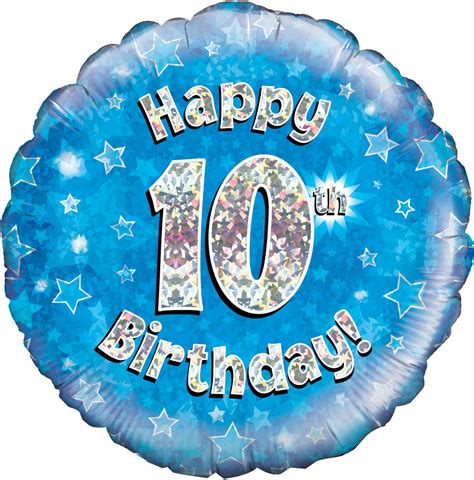 18 Happy 10th Birthday Blue Holographic Oaktree Foil Balloon Bargain Balloons Mylar