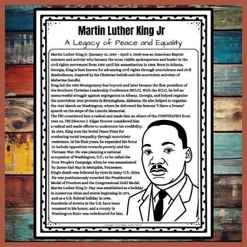 Martin Luther King Jr Reading Comprehension Passage And Questions