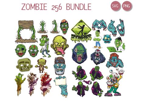 256 Svg Png Zombie Halloween Bundle For Digital Clipart File