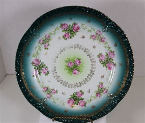 Vintage Z S C Bavaria Porcelain Plate Green Gold Rimmed W