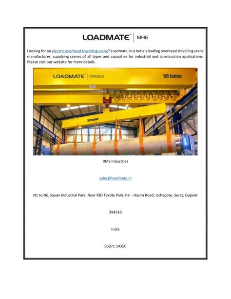 Ppt Electric Overhead Travelling Crane Loadmate In Powerpoint