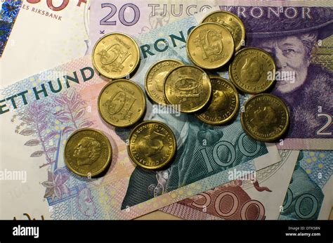 Swedish 10 crowns coins and some different banknotes Stock Photo - Alamy