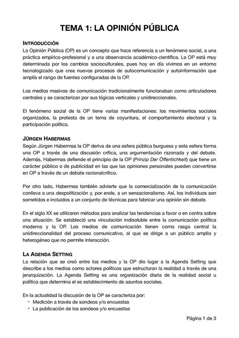 Tema 1 Tema 1 de la asignatura Opinión Pública de 4º del doble grado