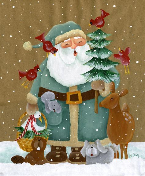 Folk Art Woodland Santa Painting by Pat Olson