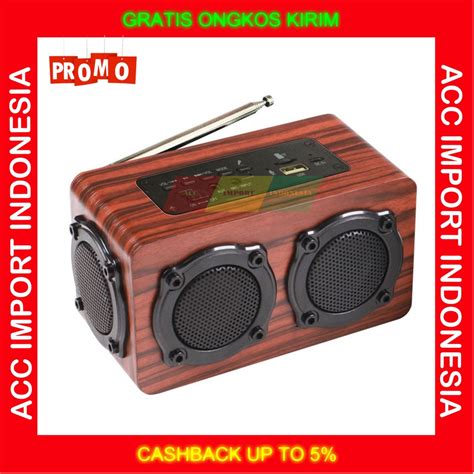 Jual Speaker Bluetooth Portable Motif Retro Kayu With Radio TF Memory