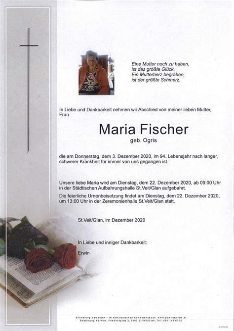 Parte für Maria Fischer pax requiem