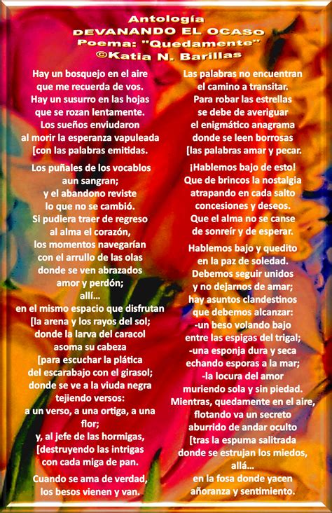 Poema Quedamente Obra Literaria De Katia N Barillas Mundo